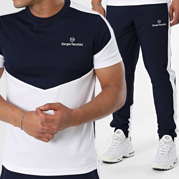 Sergio Tacchini - Ensemble T-shirt et Pantalon Jogging Giardino 41003 41005 Bleu Marine Blanc